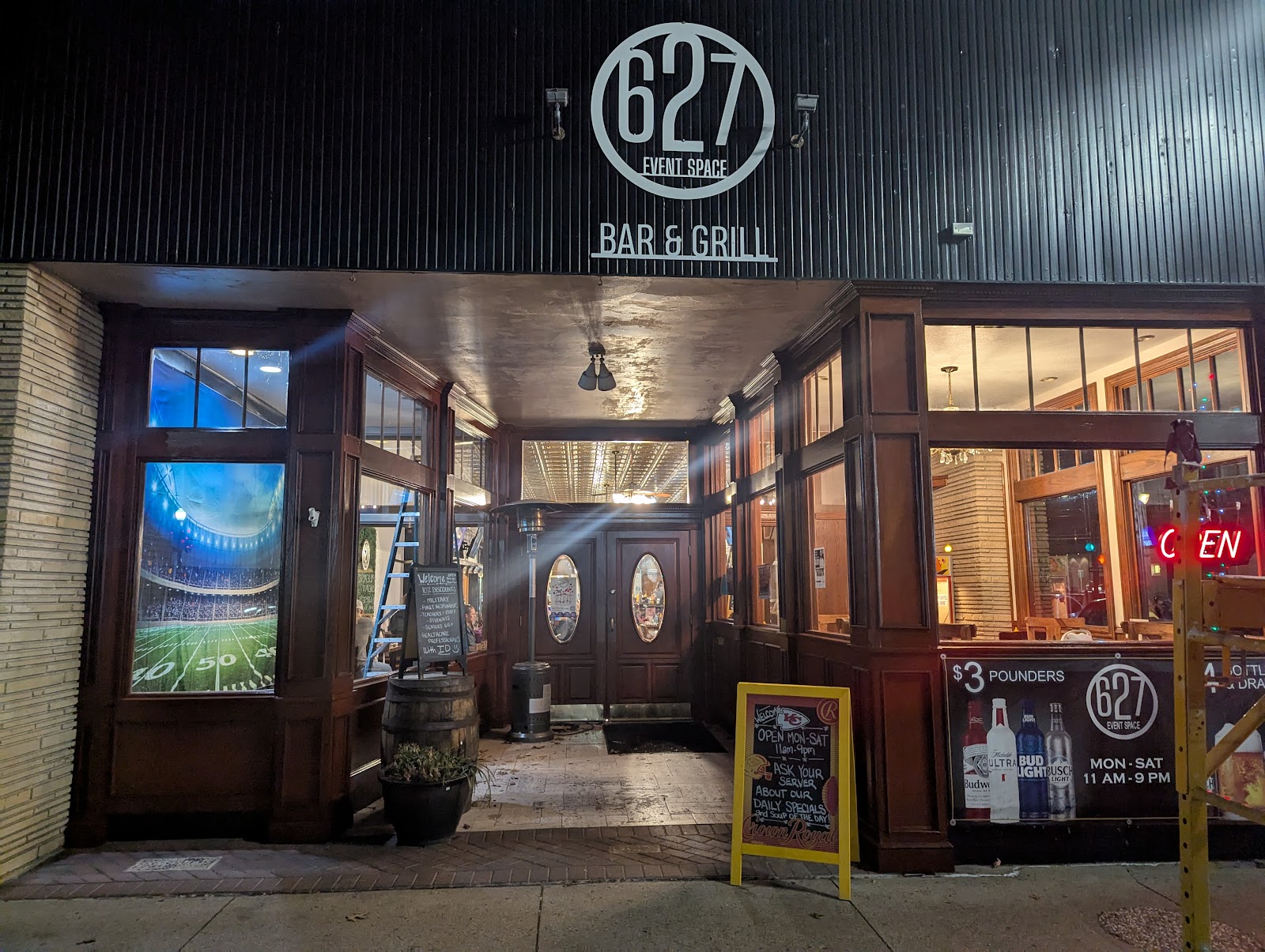627 Event Space on Commercial Street at night